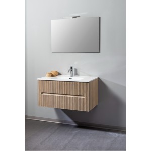 FISSORE.com COMPOSITION MOBILE EN FRÊNE L. 90 CM P. 46 CM H. 45 CM AVEC MIROIR ET SPOT.