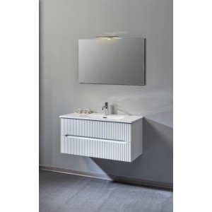 FISSORE.com COMPOSITION MOBILE BLANC MATT L. 90 CM P. 46 CM H. 45 CM AVEC MIROIR ET SPOT