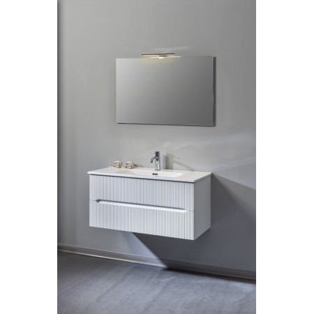 FISSORE.com COMPOSITION MOBILE BLANC MATT L. 90 CM P. 46 CM H. 45 CM AVEC MIROIR ET SPOT