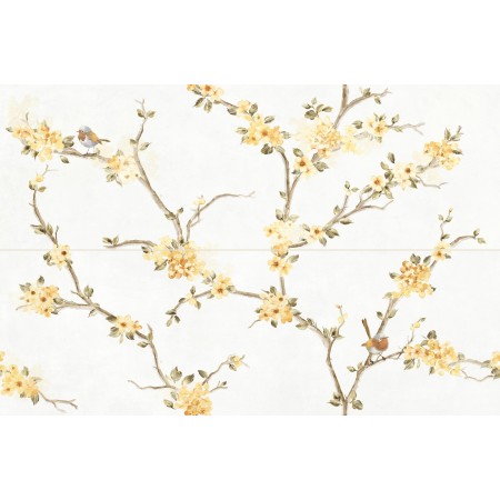 RAGNO CERAMICHE DÉCORATION MIXTE FLEUR DE PÊCHER TOUCH BLANC 40X120 RET