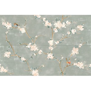 RAGNO CERAMICHE MIXED DÉCOR FLEUR DE PÊCHE TOUCH VERTE 40X120 RET
