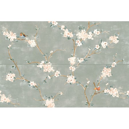 RAGNO CERAMICHE MIXED DÉCOR FLEUR DE PÊCHE TOUCH VERTE 40X120 RET