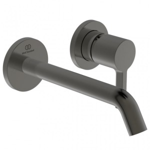 IDEAL STANDARD JOY LAVABO ROBINET MONOCOMMANDE MURAL AVEC 2 PLAQUES CIRCULAIRES ET BEC DE 180MM GRIS MAGNÉTIQUE