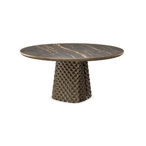 TAVOLO ATRIUM KERAMIK PREMIUM ROUND 160X73,5H BASE CRISTALLO MIROIR COUTURE BRONZE - PROFIL BRONZE BROSSÉ