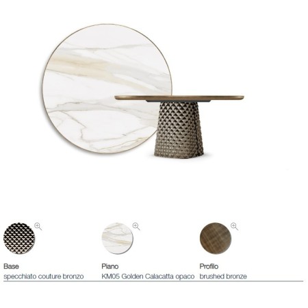 TAVOLO ATRIUM KERAMIK PREMIUM ROUND 160X73,5H BASE CRISTALLO MIROIR COUTURE BRONZE - PROFIL BRONZE BROSSÉ