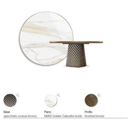 TAVOLO ATRIUM KERAMIK PREMIUM ROUND 160X73,5H BASE CRISTALLO MIROIR COUTURE BRONZE - PROFIL BRONZE BROSSÉ