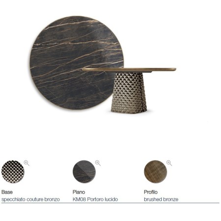 TAVOLO ATRIUM KERAMIK PREMIUM ROUND 160X73,5H BASE CRISTALLO MIROIR COUTURE BRONZE - PROFIL BRONZE BROSSÉ