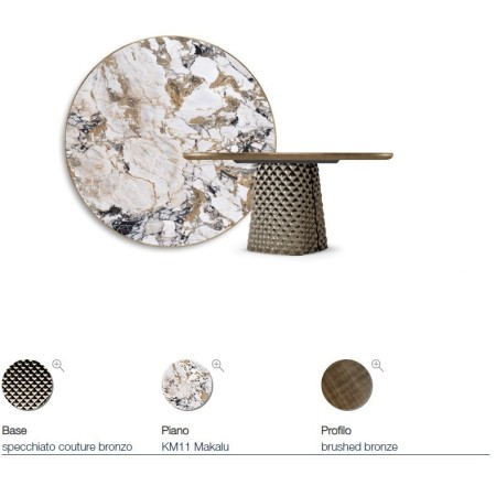 TAVOLO ATRIUM KERAMIK PREMIUM ROUND 160X73,5H BASE CRISTALLO MIROIR COUTURE BRONZE - PROFIL BRONZE BROSSÉ