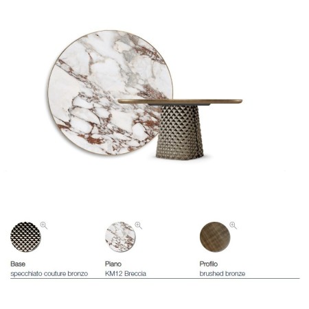 TAVOLO ATRIUM KERAMIK PREMIUM ROUND 160X73,5H BASE CRISTALLO MIROIR COUTURE BRONZE - PROFIL BRONZE BROSSÉ