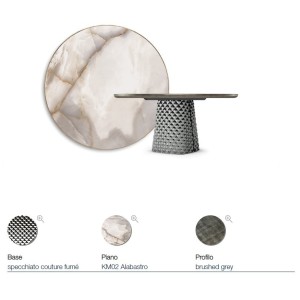 TAVOLO ATRIUM KERAMIK PREMIUM ROUND 160X73,5H BASE CRISTALLO SPECCHIATO COUTURE FUMÈ - PROFILO BRUSHED GREY