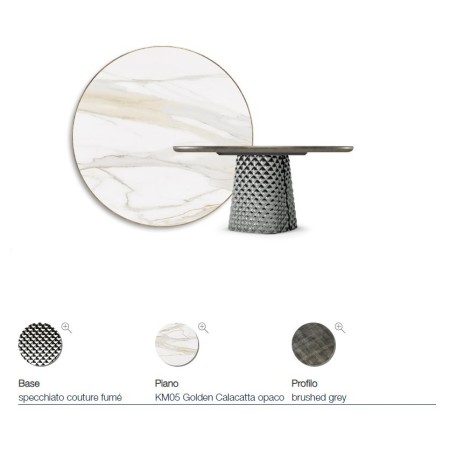 TAVOLO ATRIUM KERAMIK PREMIUM ROUND 160X73,5H BASE CRISTALLO SPECCHIATO COUTURE FUMÈ - PROFILO BRUSHED GREY