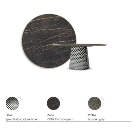 TAVOLO ATRIUM KERAMIK PREMIUM ROUND 160X73,5H BASE CRISTALLO SPECCHIATO COUTURE FUMÈ - PROFILO BRUSHED GREY