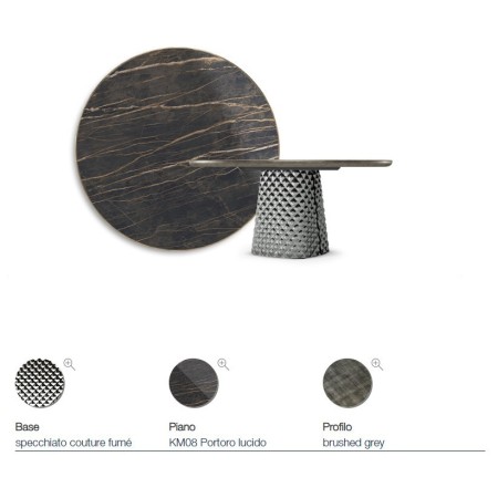 TAVOLO ATRIUM KERAMIK PREMIUM ROUND 160X73,5H BASE CRISTALLO SPECCHIATO COUTURE FUMÈ - PROFILO BRUSHED GREY