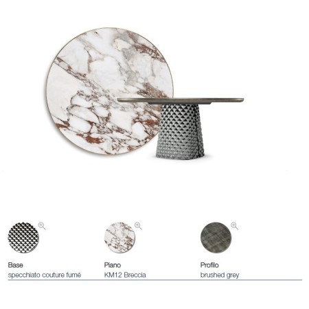 TAVOLO ATRIUM KERAMIK PREMIUM ROUND 160X73,5H BASE CRISTALLO SPECCHIATO COUTURE FUMÈ - PROFILO BRUSHED GREY