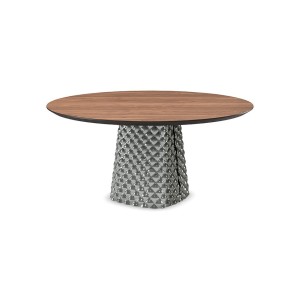 TAVOLO ATRIUM WOOD ROUND Ø 140X74,5 CM - FUMÉ