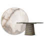 TAVOLO ATRIUM KERAMIK PREMIUM ROUND 160X73,5H BASE CRISTALLO SPECCHIATO COUTURE BRONZO - PROFILO BRUSHED GREY