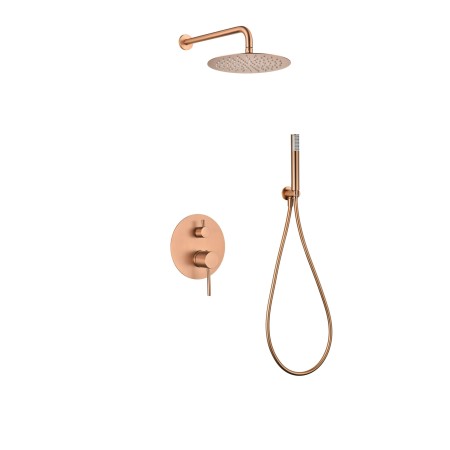 MONZA KIT DE DOUCHE ENCASTRÉ AVEC DÉVIATEUR AVEC SOFFIONE ET DOUCHETTE OR ROSE BROSSÉ