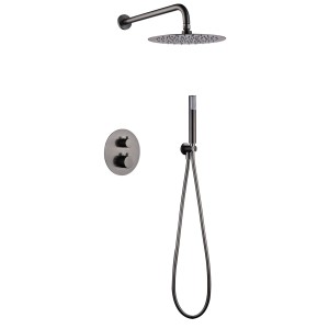 MONZA KIT DE DOUCHE ENCASTRÉ AVEC DÉVIATEUR THERMOSTATIQUE AVEC SOFFIONE ET DOUCHETTE BLACK GUN METAL