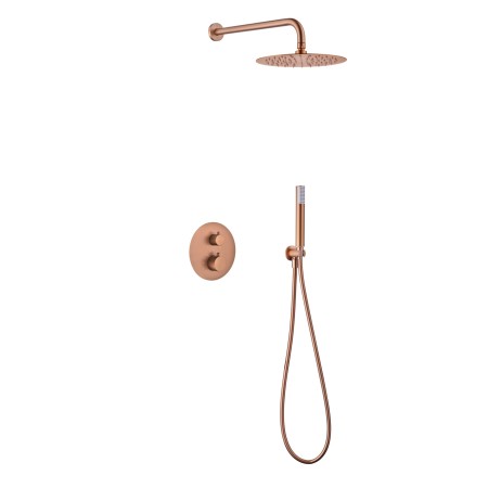 MONZA KIT DE DOUCHE ENCASTRÉ AVEC DÉVIATEUR THERMOSTATIQUE AVEC SOFFIONE ET DOUCHETTE OR ROSE BROSSÉ
