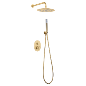 OLIMPO KIT DE DOUCHE AVEC MITIGEUR À DEUX VOIES OR BROSSÉ + SOFFIONE ET DOUCHETTE