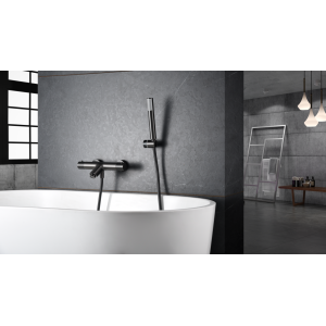 GENOVA MITIGEUR THERMOSTATIQUE EXTÉRIEUR POUR BAIGNOIRE AVEC KIT DOUCHE BLACK GUN METAL