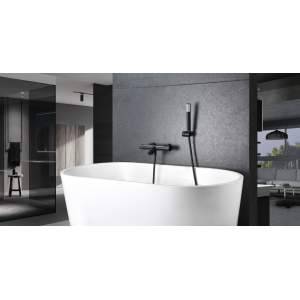 GENOVA MITIGEUR EXTERNE POUR BAIGNOIRE THERMOSTATIQUE AVEC KIT DOUCHE NOIR MAT