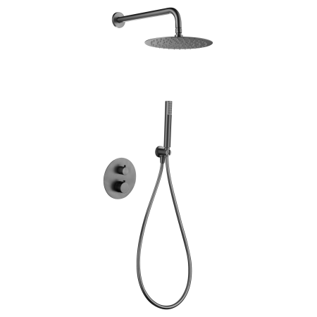 GENOVA KIT DOUCHE SOFFIONE AVEC MITIGEUR THERMOSTATIQUE À 2 VOIES + DOUCHETTE BLACK GUN METAL