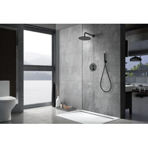 GENOVA KIT DOUCHE SOFFIONE AVEC MITIGEUR THERMOSTATIQUE À 2 VOIES + DOUCHETTE NOIR MAT