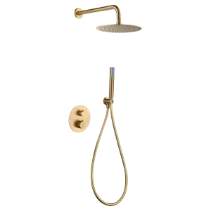 GENOVA KIT DOUCHE SOFFIONE AVEC MITIGEUR THERMOSTATIQUE À 2 VOIES + DOUCHETTE OR BROSSÉ