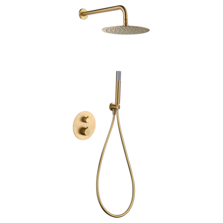 GENOVA KIT DOUCHE SOFFIONE AVEC MITIGEUR THERMOSTATIQUE À 2 VOIES + DOUCHETTE OR BROSSÉ