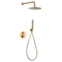 GENOVA KIT DOUCHE SOFFIONE AVEC MITIGEUR THERMOSTATIQUE À 2 VOIES + DOUCHETTE OR BROSSÉ