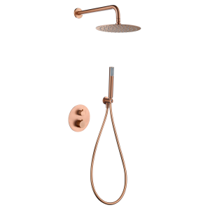 GENOVA KIT DOUCHE SOFFIONE AVEC MITIGEUR THERMOSTATIQUE À 2 VOIES + DOUCHETTE OR ROSE BROSSÉ