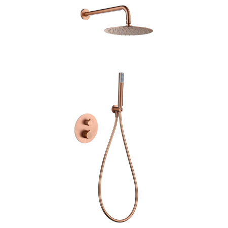 GENOVA KIT DOUCHE SOFFIONE AVEC MITIGEUR THERMOSTATIQUE À 2 VOIES + DOUCHETTE OR ROSE BROSSÉ