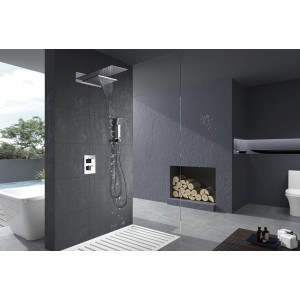 RODAS KIT DE DOUCHE ENCASTRÉ THERMOSTATIQUE CHROME AVEC SOFFIONE EN CASCADE + DOUCHETTE