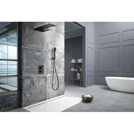 RODAS KIT DE DOUCHE ENCASTRÉ THERMOSTATIQUE NOIR MAT AVEC SOFFIONE ET CASCADE + DOUCHETTE