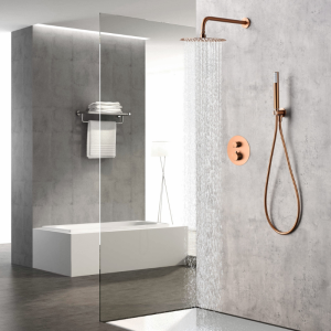 MONZA KIT DE DOUCHE ENCASTRÉ AVEC DÉVIATEUR THERMOSTATIQUE AVEC SOFFIONE ET DOUCHETTE OR ROSE BROSSÉ