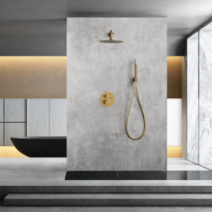 MONZA KIT DE DOUCHE ENCASTRÉ AVEC DÉVIATEUR THERMOSTATIQUE AVEC SOFFIONE ET DOUCHETTE OR BROSSÉ