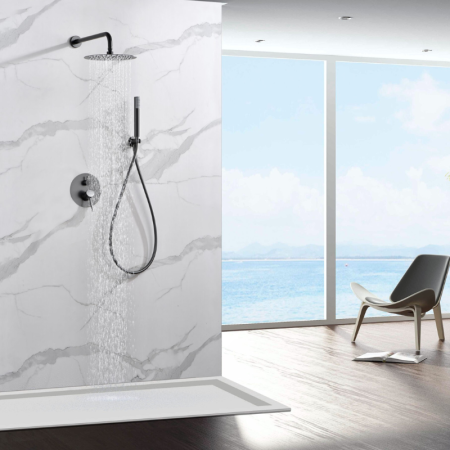 MONZA KIT DE DOUCHE ENCASTRÉ AVEC DÉVIATEUR THERMOSTATIQUE AVEC SOFFIONE ET DOUCHETTE BLACK GUN METAL