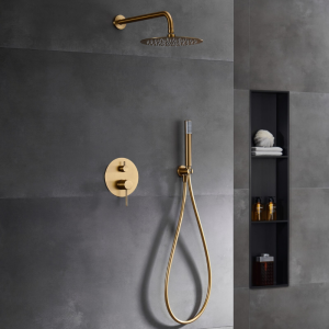 MONZA KIT DE DOUCHE ENCASTRÉ AVEC DÉVIATEUR AVEC SOFFIONE ET DOUCHETTE OR BROSSÉ