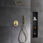MONZA KIT DE DOUCHE ENCASTRÉ AVEC DÉVIATEUR AVEC SOFFIONE ET DOUCHETTE OR BROSSÉ