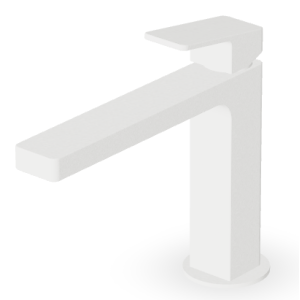 JINGLE MITIGEUR LAVABO SANS VIDAGE BEC LONG BLANC MAT EMBOSSÉ