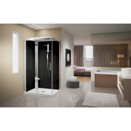 CRYSTAL 2P 120x80- CABINE MULTIFONCTION ASYMÉTRIQUE, 1 PORTE COULISSANTE + 1 FIXE EN LINEA