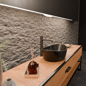 PAN MITIGEUR LAVABO ALLONGÉ SANS VIDAGE NOIR MAT