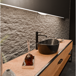 PAN MITIGEUR LAVABO ALLONGÉ SANS VIDAGE NOIR MAT EMBOSSÉ