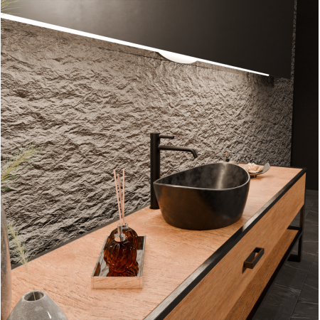 PAN MITIGEUR LAVABO ALLONGÉ SANS VIDAGE NOIR MAT EMBOSSÉ