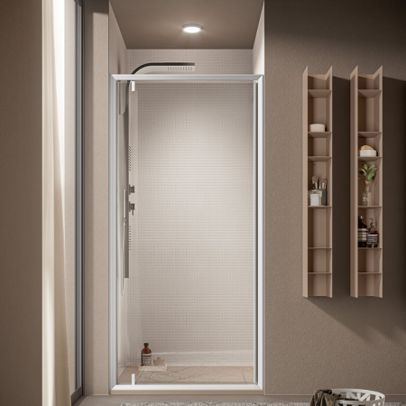 OUTLINE NICHE 1 PORTE PIVOTANTE PROFIL ARGENTÉ BRILLANT VERRE TRANSPARENT