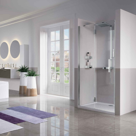LOUVRE G NICHE 1 PORTE BATTANTE MONTANT CHROME BRILLANT VERRE TRANSPARENT