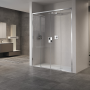 OPERA 2E NICHE 2 PORTES COULISSANTES AVEC ENTRÉE CENTRALE MONTANT CHROME BRILLANT VERRE TRANSPARENT