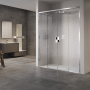 OPERA 2E NICHE 2 PORTES COULISSANTES AVEC ENTRÉE CENTRALE MONTANT CHROME BRILLANT VERRE TRANSPARENT