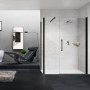 YOUNG G+F+F ANGLE 1 PORTE BATTANTE AVEC FIXE EN LINEA + 1 CÔTÉ FIXE MONTANT CHROME BRILLANT VERRE TRANSPARENT